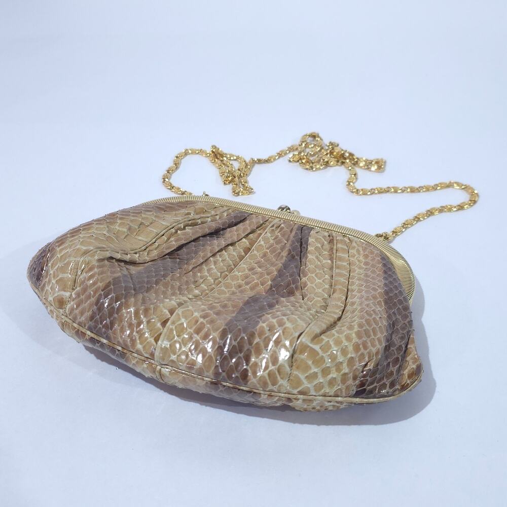 Judith Leiber Python Snakeskin Clutch Gold Frame Chain Strap VTG - Picture 2 of 13